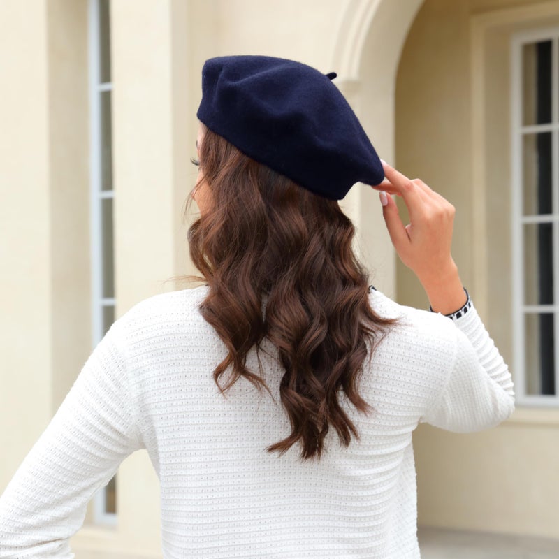 Wheebo Wool Beret Hat,Solid Color French Style Winter Warm Cap for Women Girls (Navy Blue) - Image 5